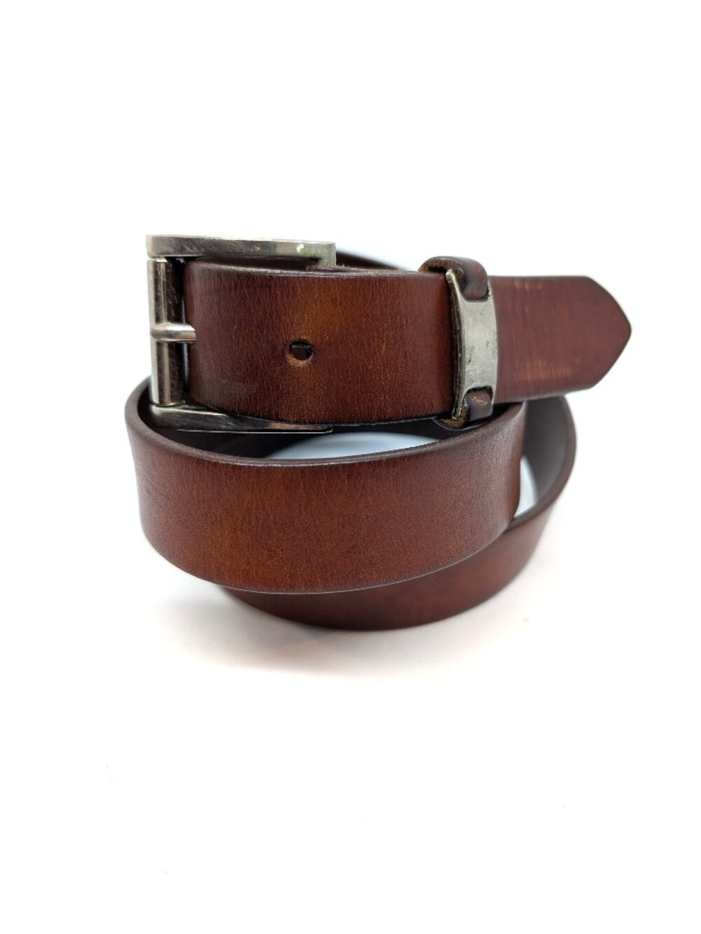 VTG Merona Italian Leather Belt Mens Sz Medium Brown Silver Tone Buckle Made USA